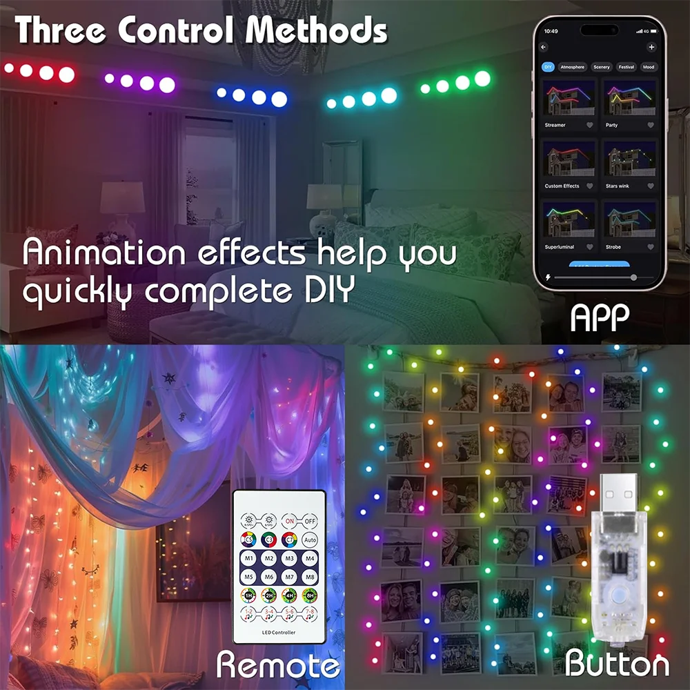 WELPUR RGBIC Lichterkette - USB-Betrieb, IP67, Länge 5-20 m