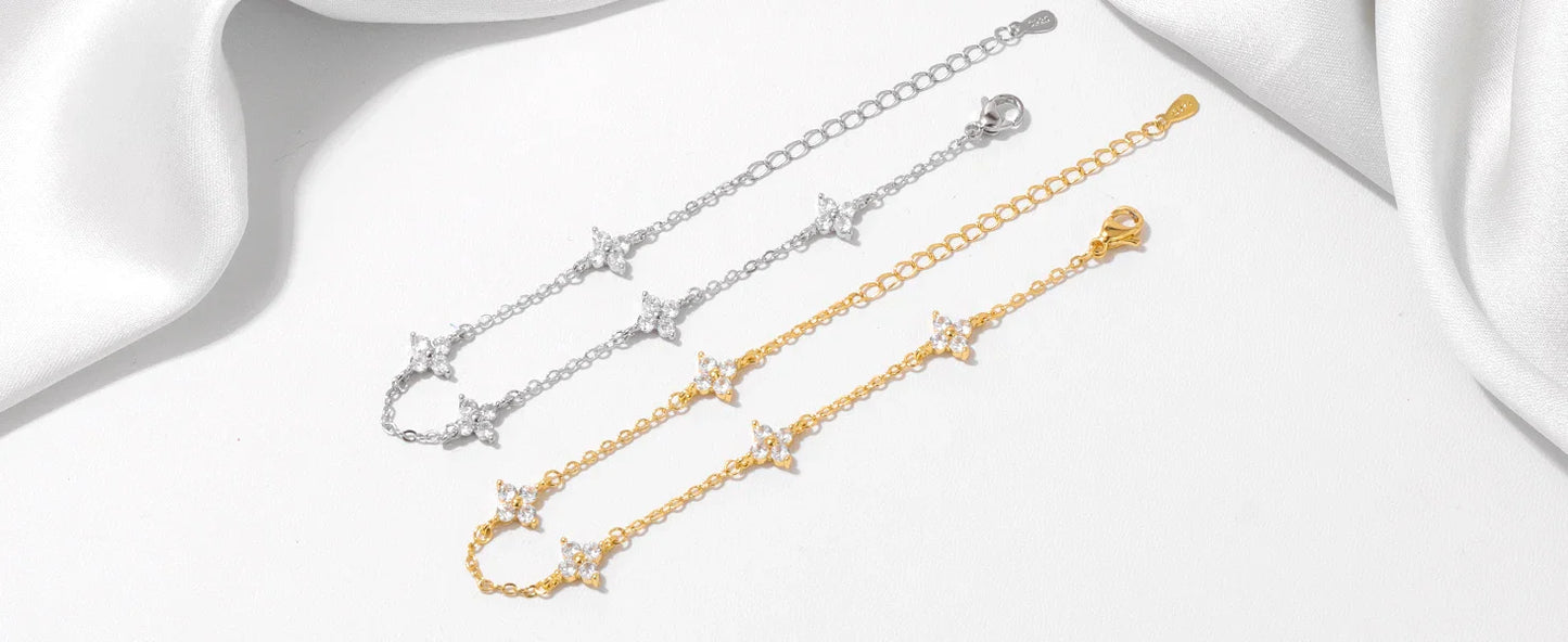 Brățară din argint 925, model floral cu patru foi, 19cm