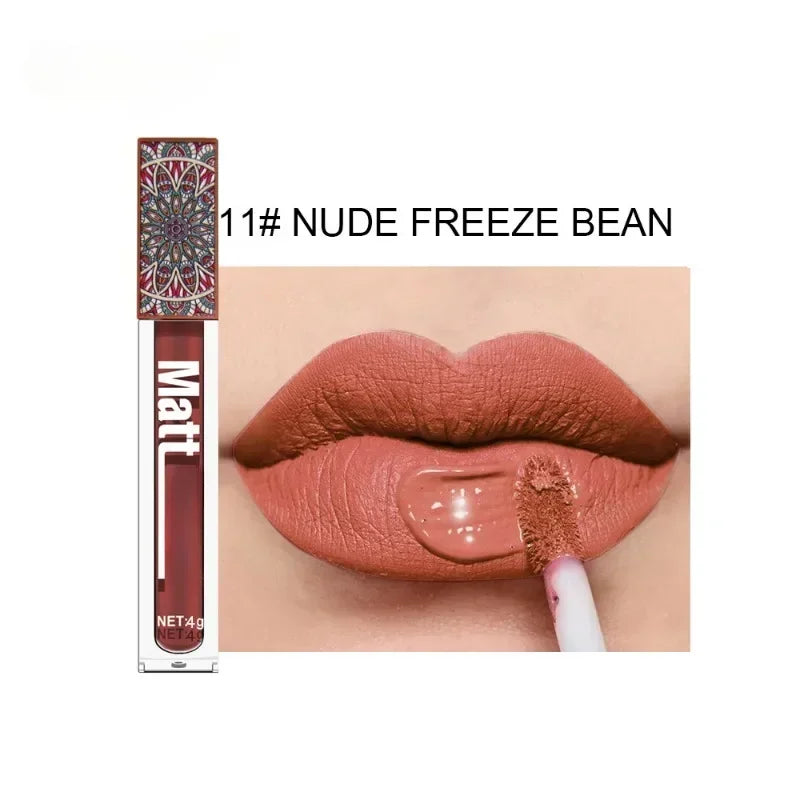 Waterproof Matte Nude Lip Gloss Brown Nude Pigment Dark Red Long Lasting Velvet Liquid Lipstick Women Makeup Lip Glaze 1pcs