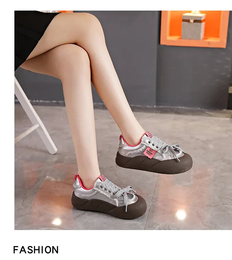 Women Flat New Wave Platform Sneakers Female Autumn New Round Toe Mixed Colors Women Casual Shoes Comfortable Breathable Loafers