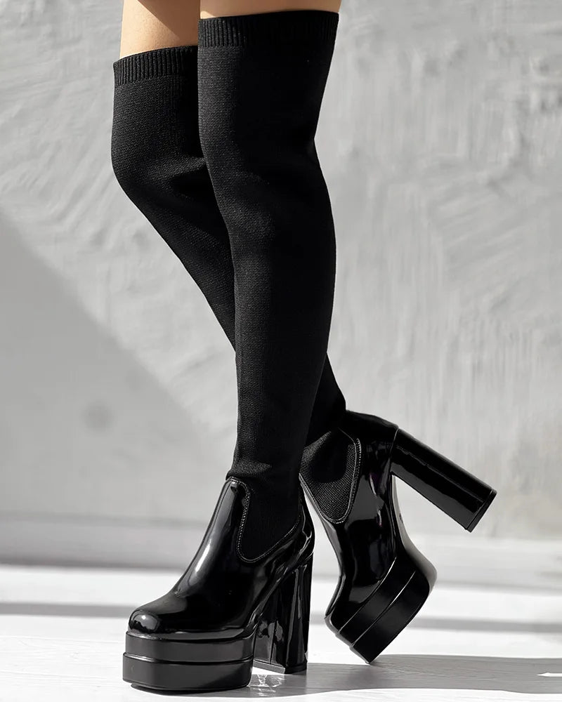 Ghete peste genunchi KarinLuna cu toc cu platformă - lungimea tijei deasupra genunchiului, înălțimea tocului 8 cm, mărime standard