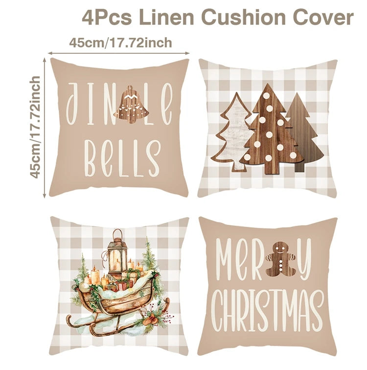 4pcs Christmas Cushion Cover Pillowcase Merry Christmas Decoration Linen Pillow Cases Home 2025 Xmas Gifts Pillow Covers 2026