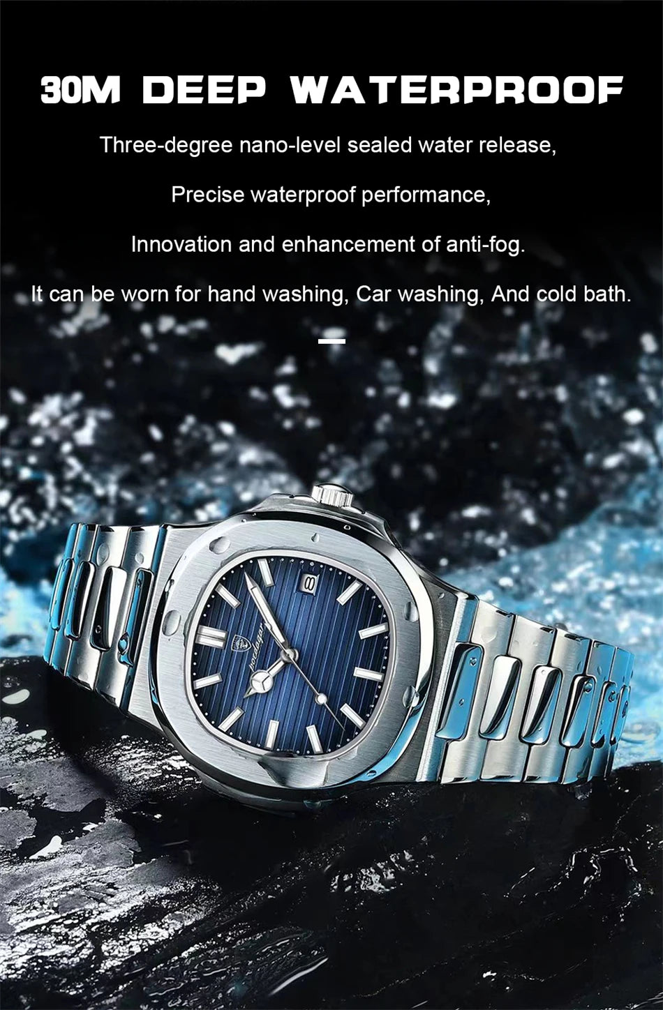 POEDAGAR Luxury Watch 2024 New Business Waterproof Male Clock Luminous Date Stainless Steel Square Quartz Men Watch reloj hombre