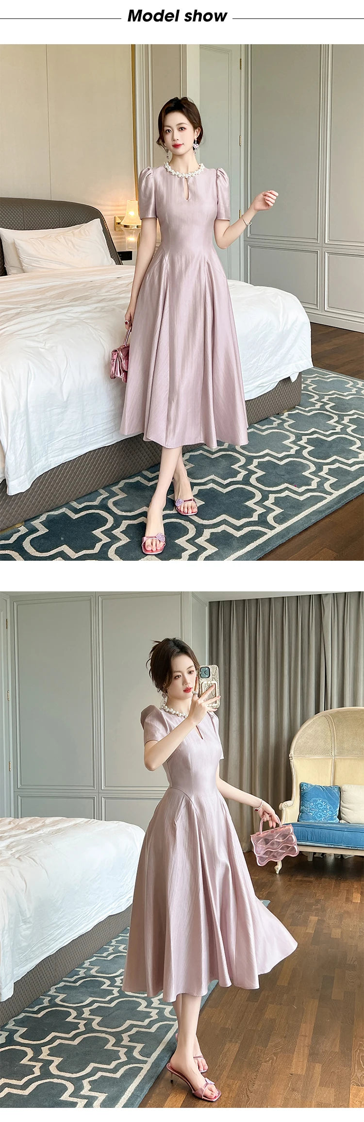 Elegant Host Evening Dress Women's French Vintage Sweet Pearl Hollow Folds Swing A-LINE Long Robe Party Catwalk Prom Vestidos