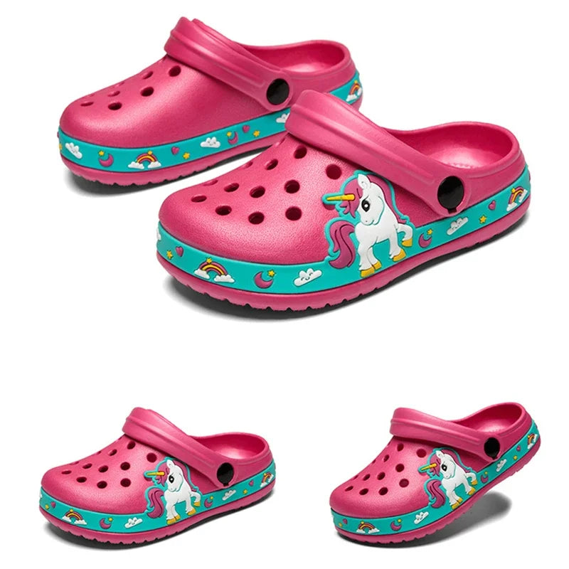 Kinder-Gartenschuhe 2025: Einhorn-Dinosaurier Strand-Sandalen Sommer Loch - Beach-Sandals Kollektion für Kinder