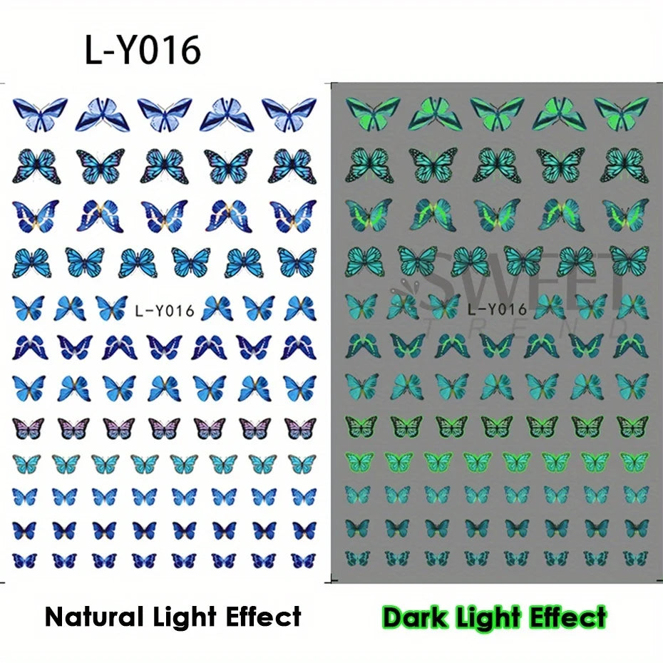 Nagel-Sticker 2025: 3pcs Luminous-Butterfly Glow-Dark - Manicure Art Collection