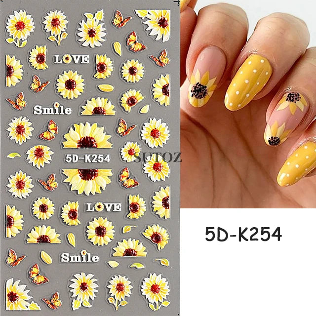 GL5D-K256 5D Sonnenblumen Nagelsticker - Herbstdesign Prägung