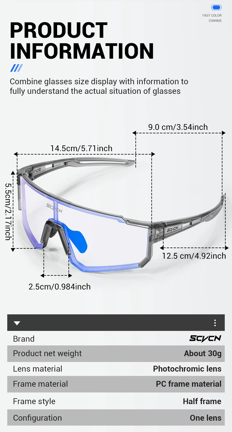 SCVCN S1412 Photochrome Sonnenbrille - 145mm/55mm PC