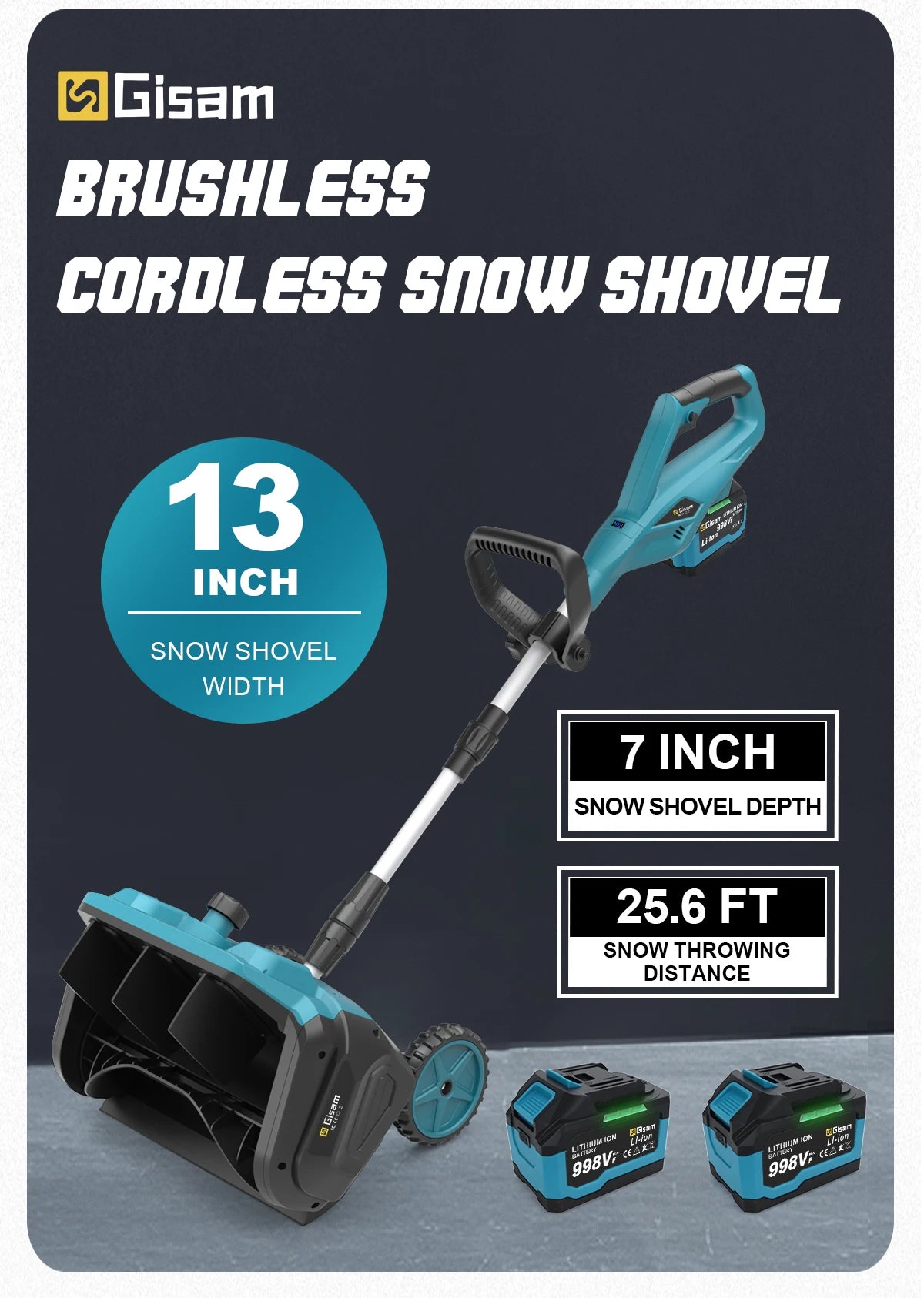 Gisam Schneepflug Bürstenlos - 4,5 Ah,3500 W, Breite 32 cm