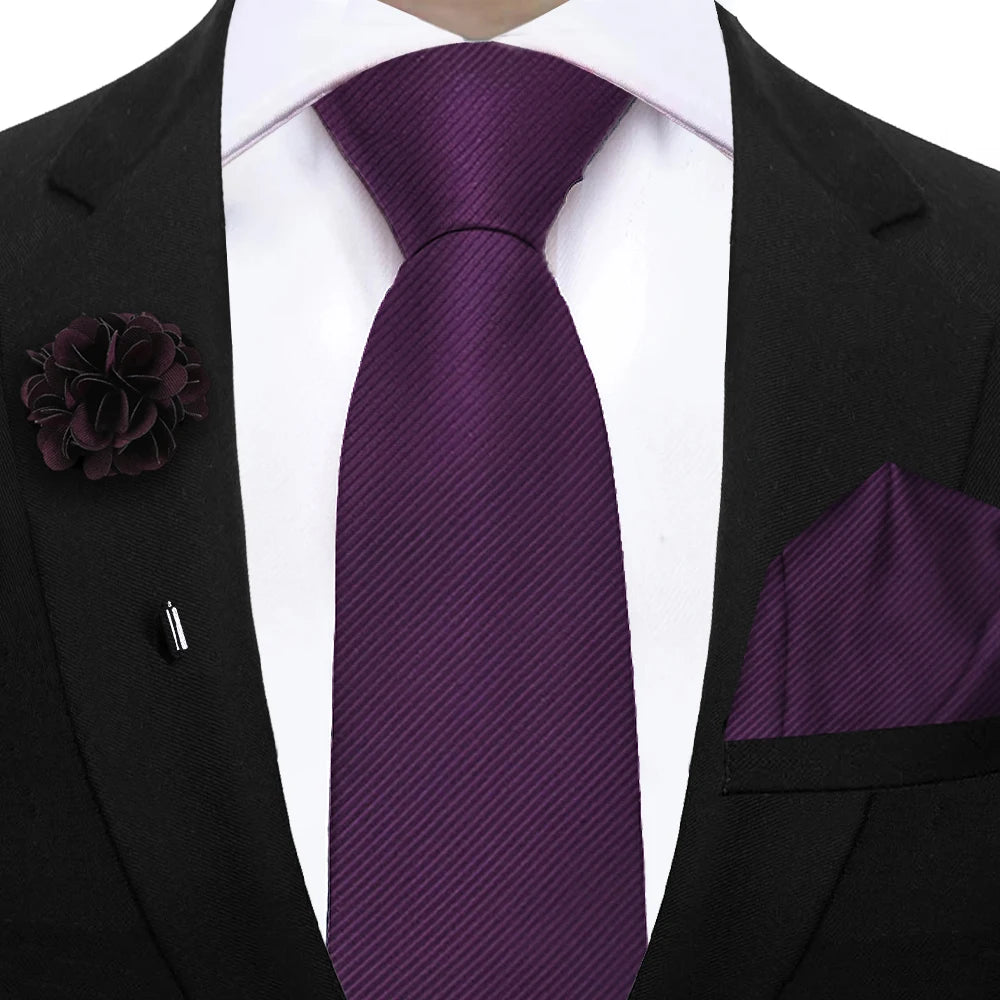 Simplicity Mens Ties Solid NeckTie Pocket Square Floral Brooch Set Men's Wedding Tie Suit Accessories Fit Group Holiday Party