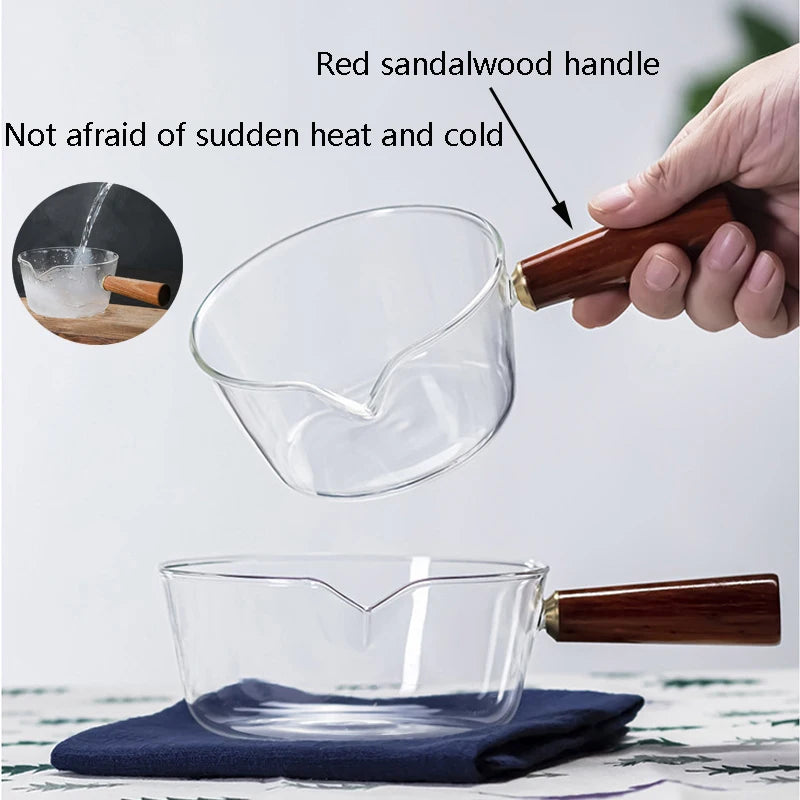YWDL Milchtopf Glas Holzgriff - 450/650ml Antihaft Herd
