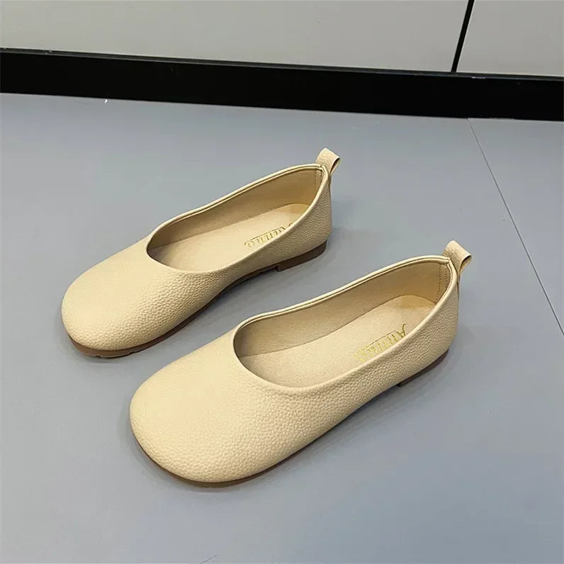 Damen Slip-on Leder Loafers 2025 - Frühling Herbst Mode Ballet Schuhe - Ladies Casual Runder Zeh Süße Flats Krankenschwester Sneakers