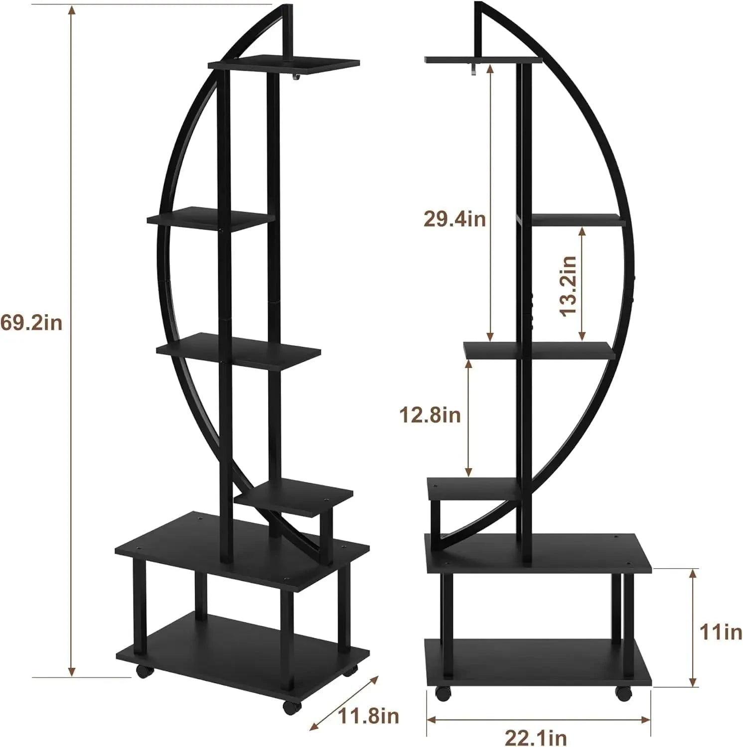 2 Stück Pflanzenständer mit Wachstumslicht/Rollrädern, Pflanzenständer für den Innenbereich, 6 Etagen, 175 cm hoch, großes Pflanzenregal für drinnen und draußen by Golden Bridge Store