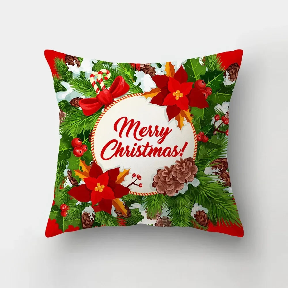 Christmas red theme throw pillow cover with short plush print living room sofa decoration cushion cover pillow covers decorative