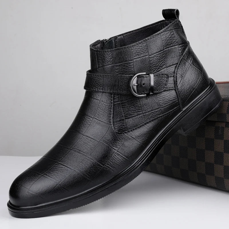 YEISNDOOCN Chelsea Boots Handgefertigtes Leder - Größe 42, Knöchelhoher Schaft, Flacher Absatz