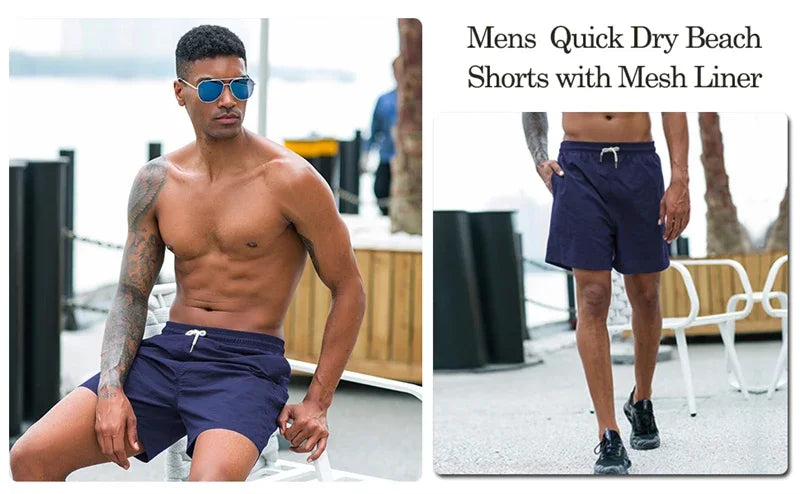 Herren Schwimmhose Taschen Mesh-Futter Schnelltrocknend Casual Board Shorts