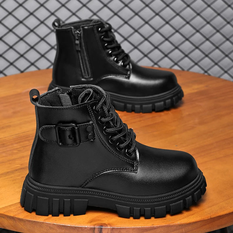 Herbst Mädchen Schnee Stiefel Mode Weiche Pu Leder Retro Britischen Stil Kinder Casual Schuhe Luxus Im Freien Nicht-slip Kinder stiefel