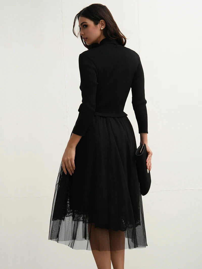 Ropa De Comoda Strick Kleid Set - Regular Größe, Mid Calf Länge, Materialanteil 31-50%