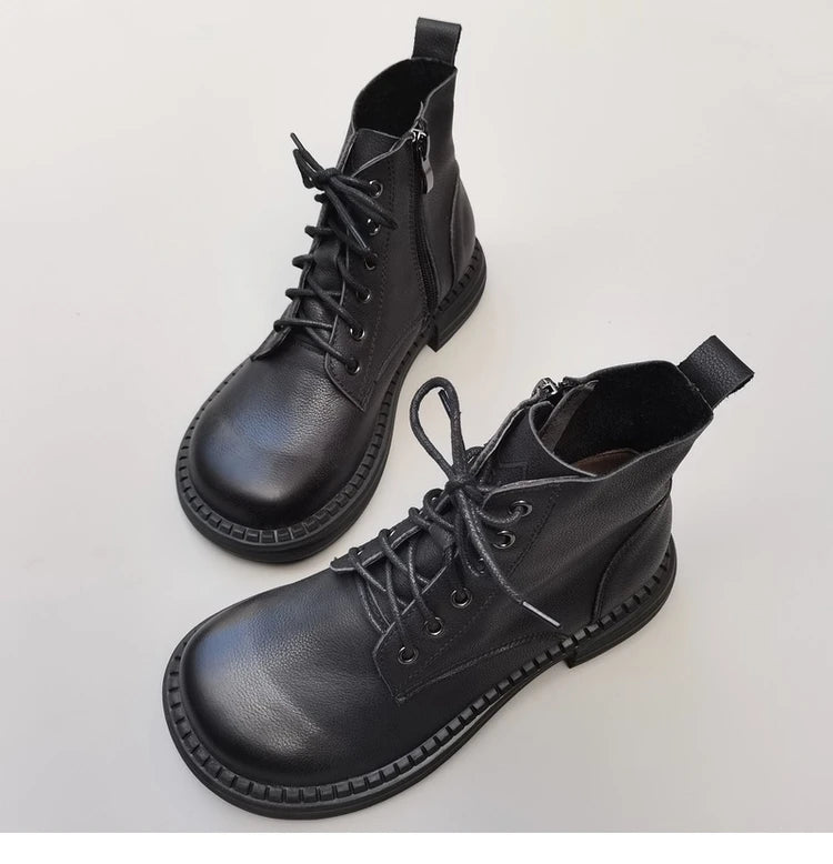 Ghete la gleznă Careaymade, piele naturală, variantă lată - mărime mare, înălțime toc 3-5 cm, căptușeală din lână