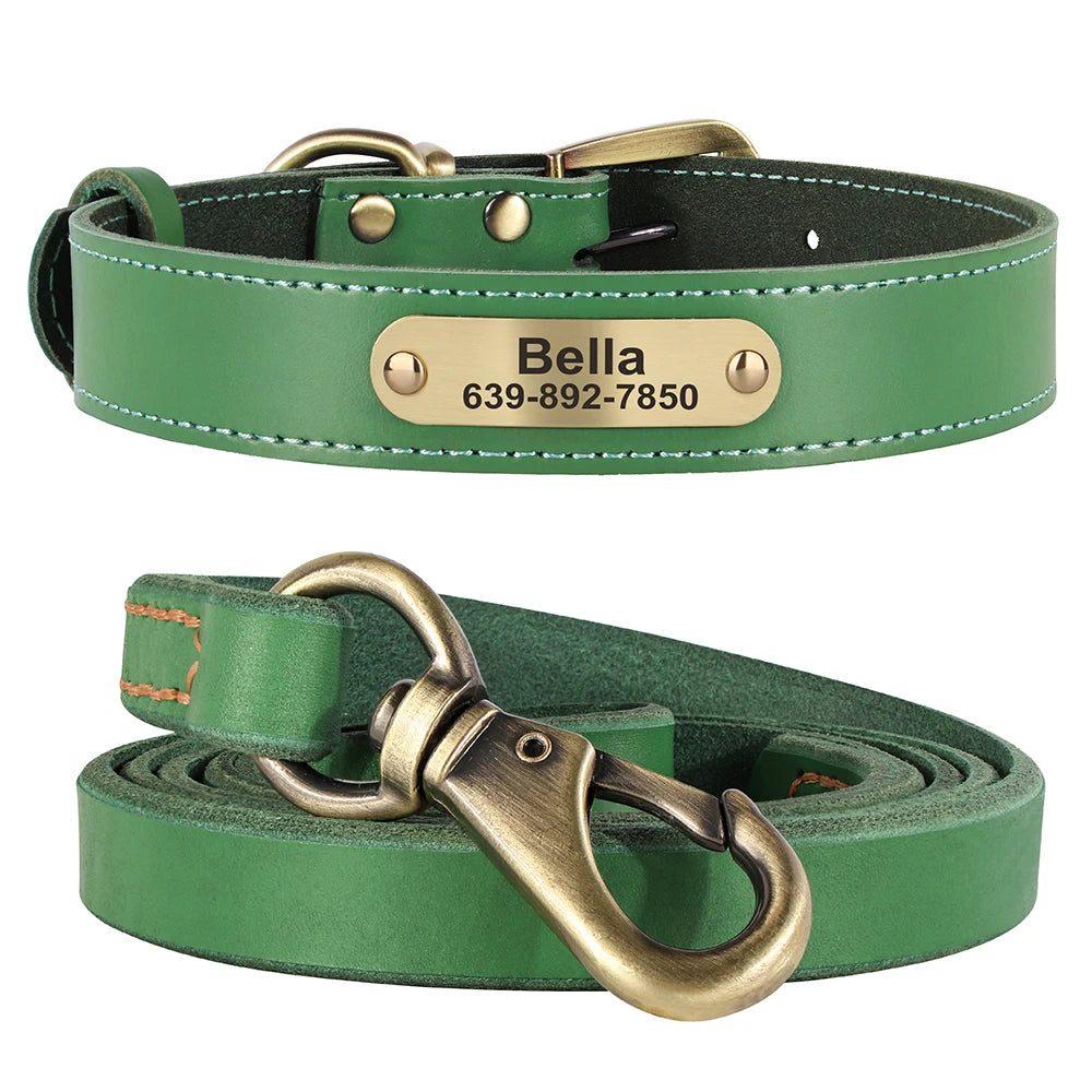 Echtes Leder Hund Halsband Leine Set Personalisiert Haustier Halsband Mit Leine Kostenlose Gravur Namensschild Für Kleine Mittlere Große Hunde