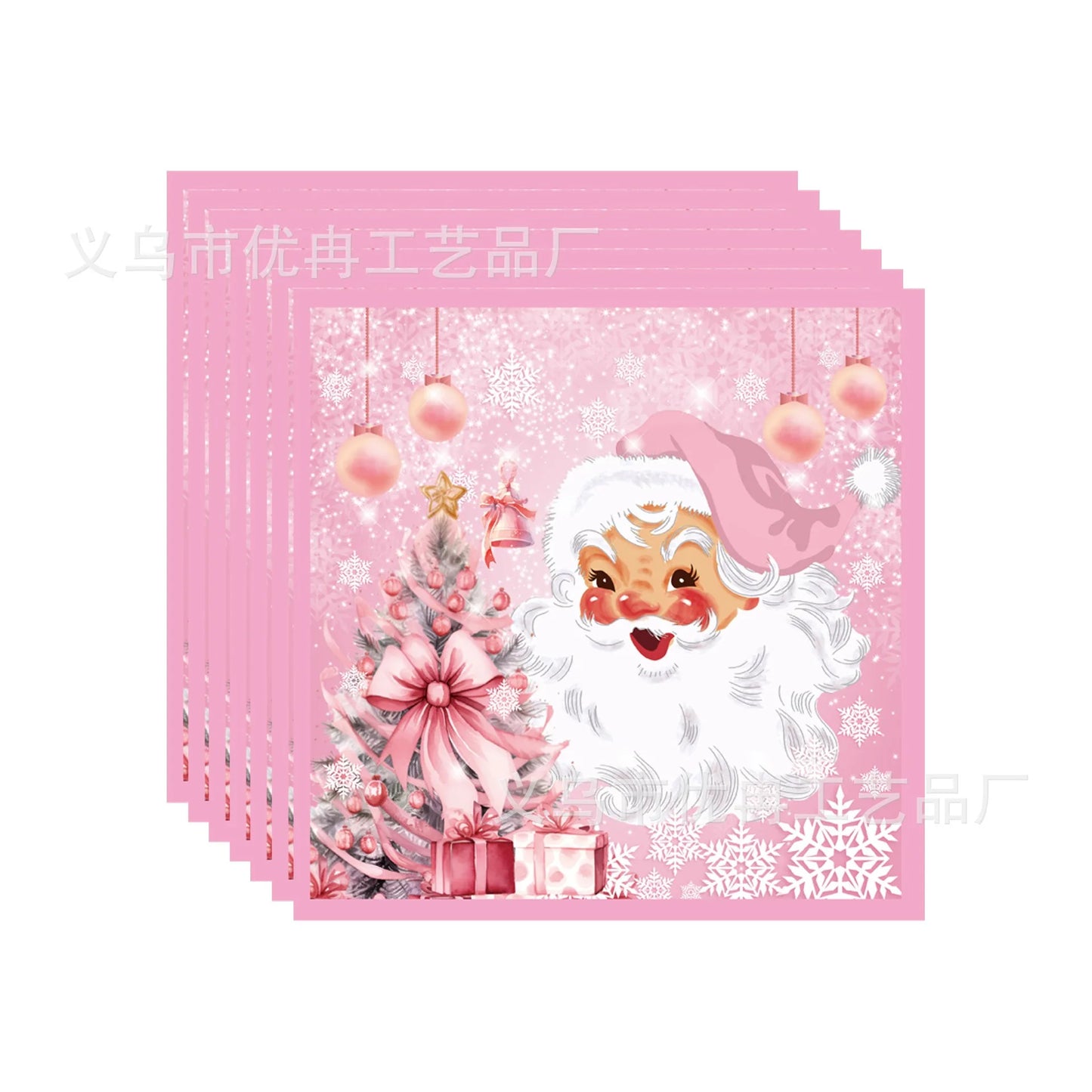 8Guests Pink Christmas Santa Claus Disposable Tableware Snowflake Santa Merry Christmas Decor 2025 Feliz Navidad Happy New Year