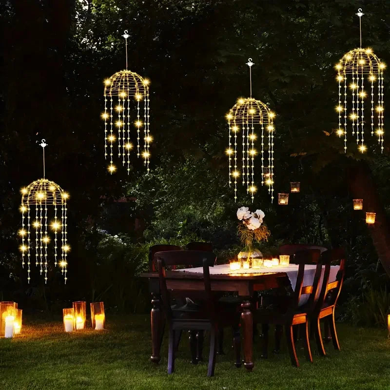 4pcs Solar Hanging Jellyfish Lights 8 Modes Waterproof LED Outdoor String Lights for Garden Weddings Trees Christmas Decorative