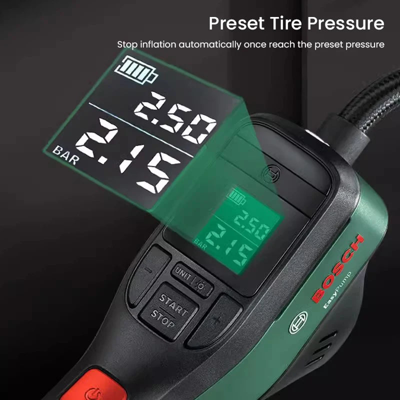 Bosch Electric Air Pump Portable Mini Tire Air Compressor with Led Display for Car Motorcycles Bicycle Swimring Tire Inflator