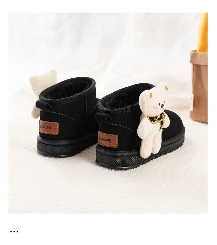 Kinder-Schneestiefel mit niedlichen Bären, Kinder-Stiefeletten, vielseitige Mode, 2025, Winter, neue warme Stiefel für Jungen und Mädchen, dickes Fell, rutschfest