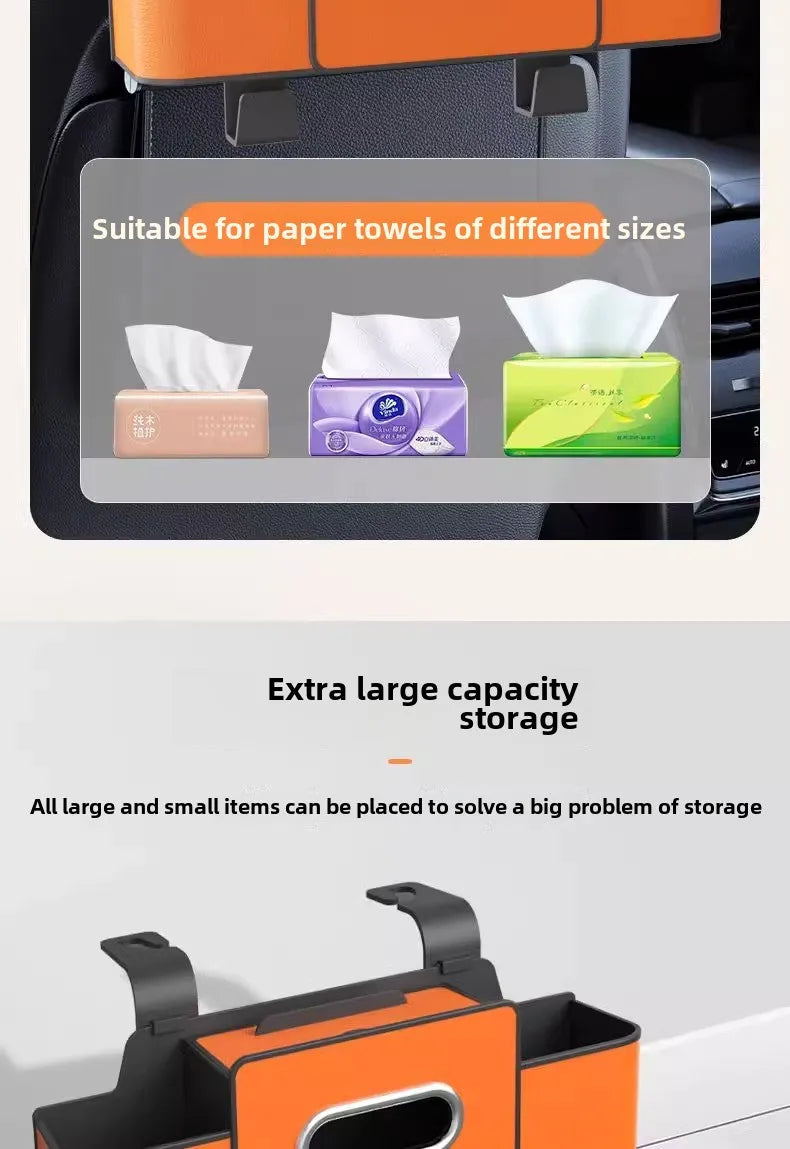 Car seat back seat leather multifunctional storage box car tissue box storage bag water cup holder hook storage box