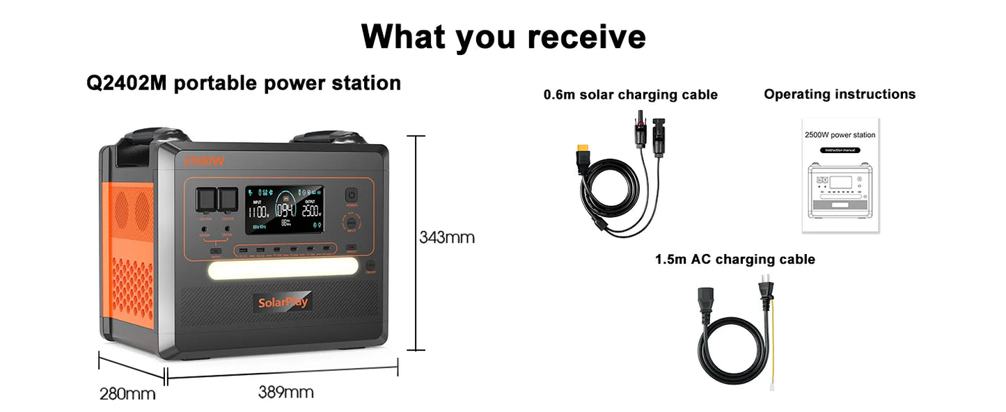 SOLARPLAY Semi-solid State Power Station 2500W 2400W Camping Supplies LiFePO4 Home Battery Portable Power Bank Generator US EU