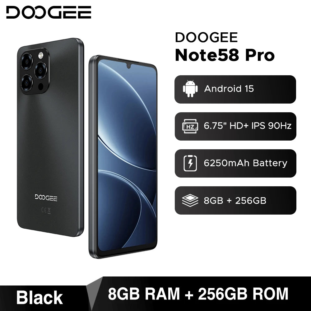 DOOGEE Note58 Pro Großes Display 6,75 Zoll - 6250mAh, 256GB Speicher