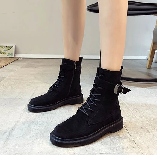 Ghete Shangkaka cu șireturi și căptușeală caldă, negre - Mărimi 36-41, Toc 1-3 cm