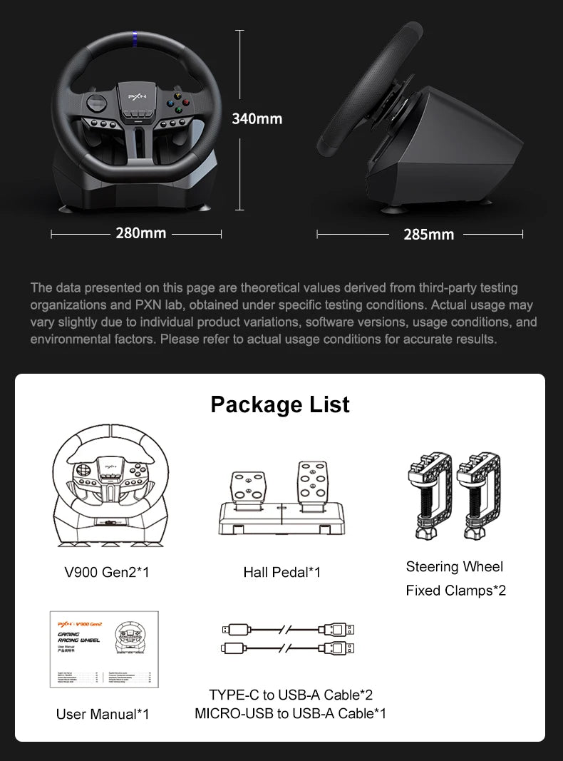 Gaming-Lenkrad 2025: PXN V900 GEN2 Driving Simulator 270°/900° Rotation - Racing Wheel mit Pedal Set für PC Switch PS4 Xbox Collection
