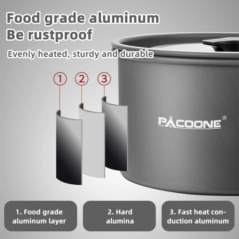 PACOONE Camping Cookware Set Outdoor Portable Foldable Cookware Set Pot Cooking Kettle Set Tableware Hiking Picnic Equipment