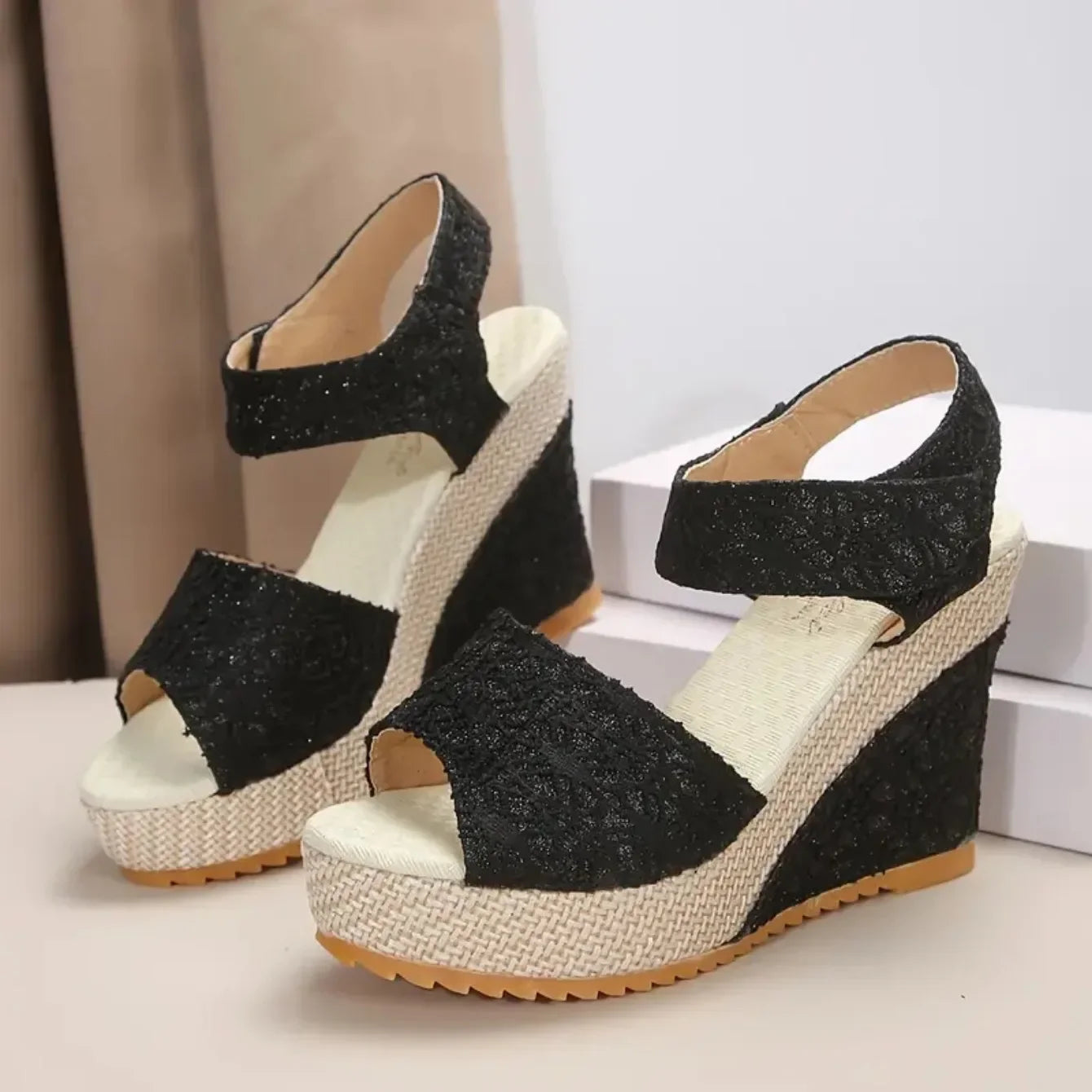 CNMR Damen Keilsandalen 2025 - Peep Toe Plateau Sandalen mit Absatz