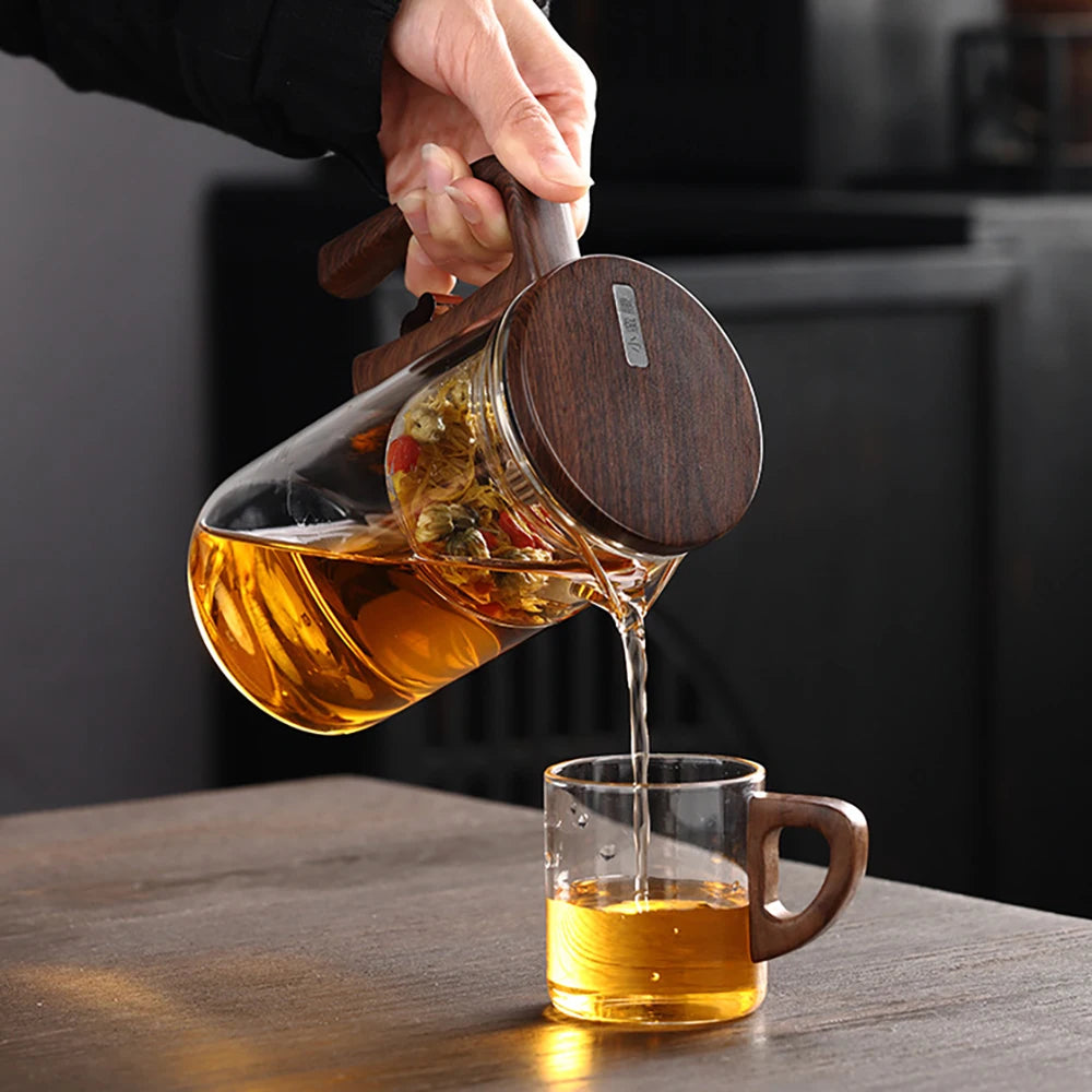 Glass Tea Pot Kettle Infuser 520ML/720ML Teapot Water Separation Inner Magnet One Click Magnetic Switch Tea Filtration Cup Set