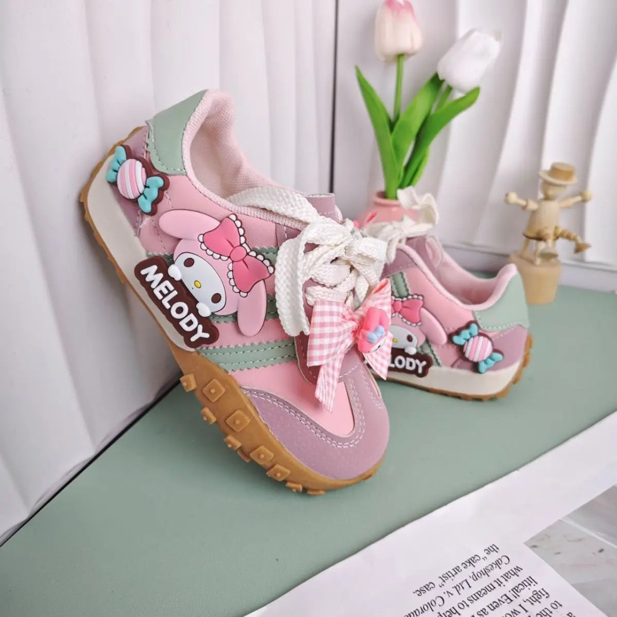 Kinder Casual Schuhe 2025 - Mädchen Cartoon MELODY PU Leder Outdoor Schleife - Anti-Rutsch Sneakers Rosa Größe 26-37 7-13J