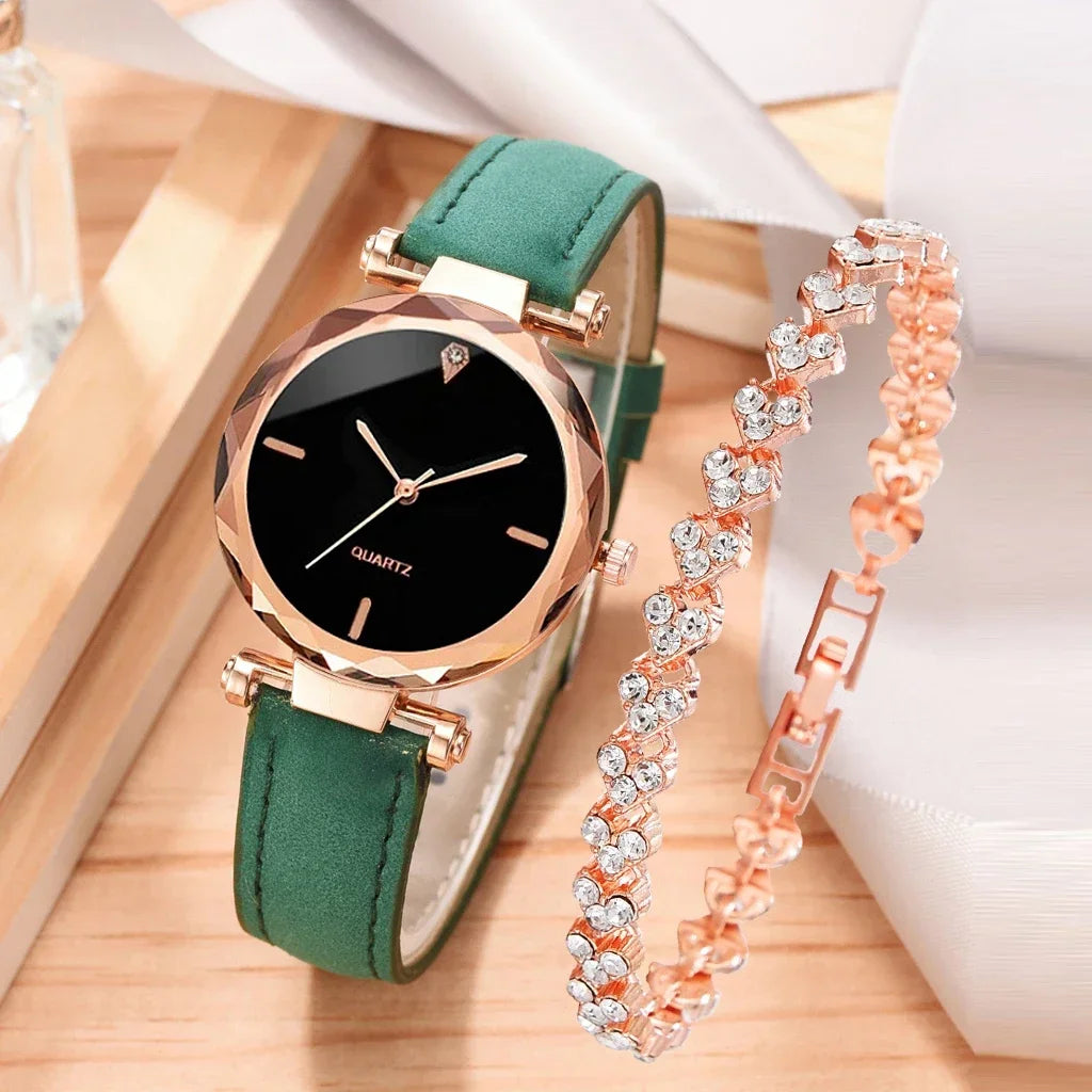 Uhren-Armband-Set 2025: 2PCS Luxury-Rhinestone - Fashion Bracelet Collection