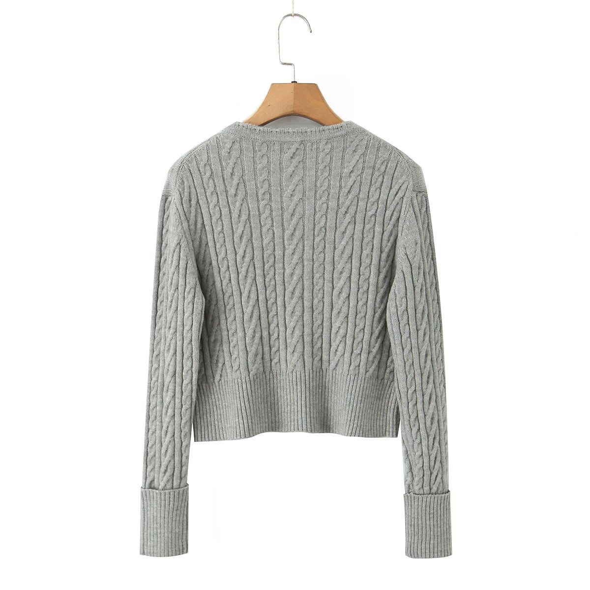 ZJOAN SHOWCN O-Neck Cardigan Set - Knopfverschluss Kurzrock Elastischer Bund Grau Khaki Größe Regular Extra-Heavy