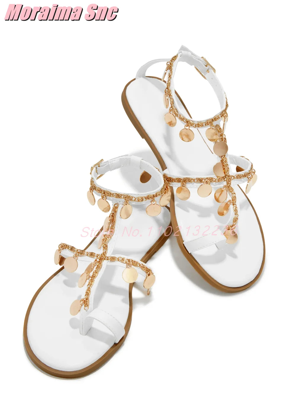 Metal Decor Chain Embellished Sandals Flat With Clip Toe Ankle Buckle Strap Sexy Fashion Women's Summer Shoes Roman Style 2025