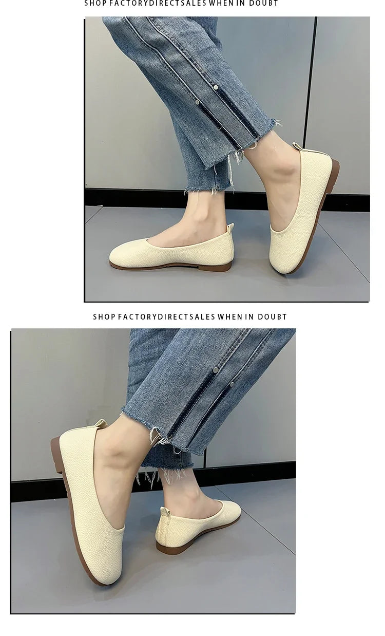 Damen Slip-on Leder Loafers 2025 - Frühling Herbst Mode Ballet Schuhe - Ladies Casual Runder Zeh Süße Flats Krankenschwester Sneakers