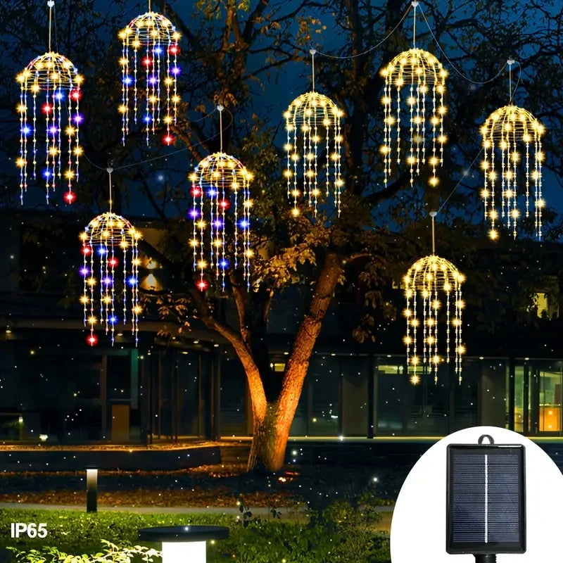 4pcs Solar Hanging Jellyfish Lights 8 Modes Waterproof LED Outdoor String Lights for Garden Weddings Trees Christmas Decorative