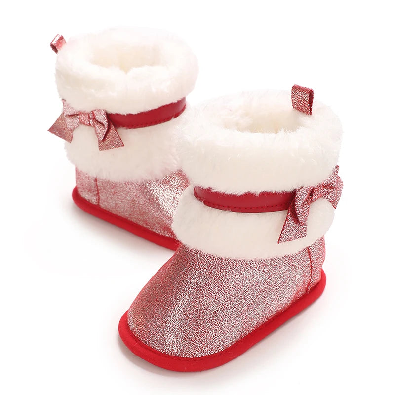 Baby-Schneestiefel für Mädchen, 2025, Winter, neue Baby-Baumwollschuhe, Mädchenmode, glänzende kurze Stiefel mit dicken Samt-Baumwollstiefeln