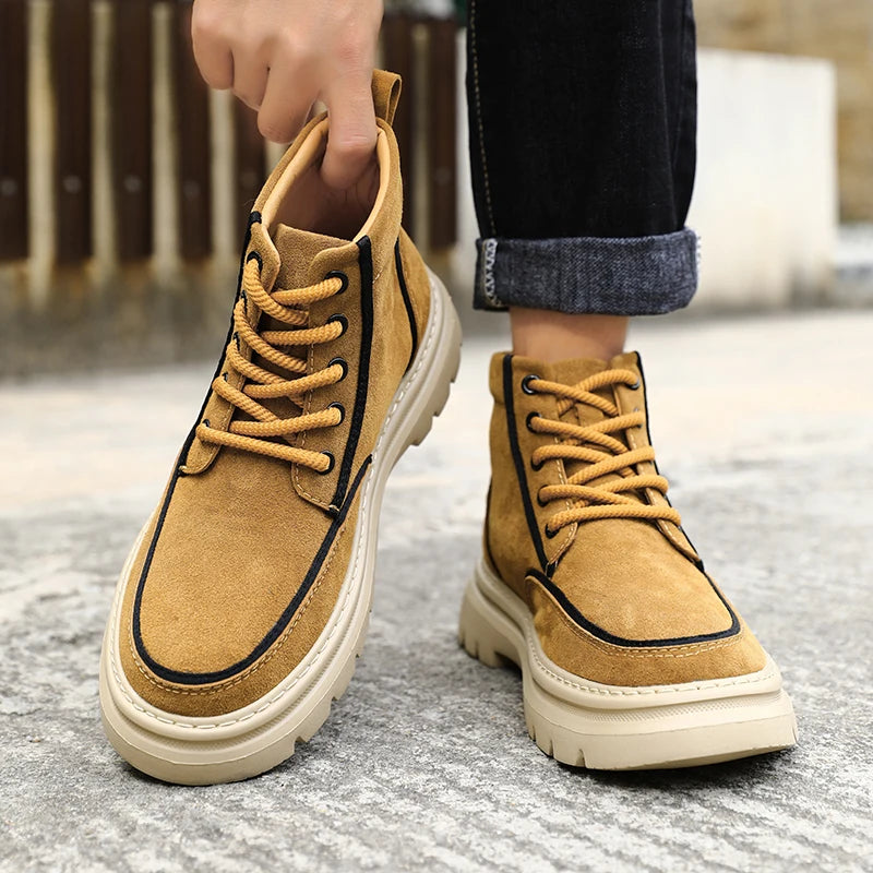 Ghete de exterior din piele Chobenjoe, croială confortabilă - Material: Piele, Închidere: Cu șireturi