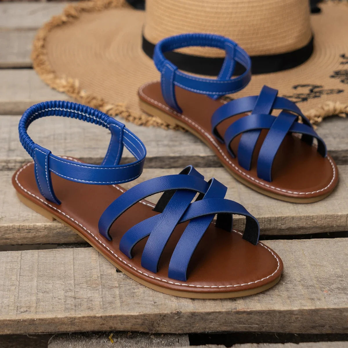 Shoes for Women 2024 Summer New Women Fashion Flat Sandals Bottom Roman Strap Sandals Non Slip Rubber Soles Ladies Beach Shoes