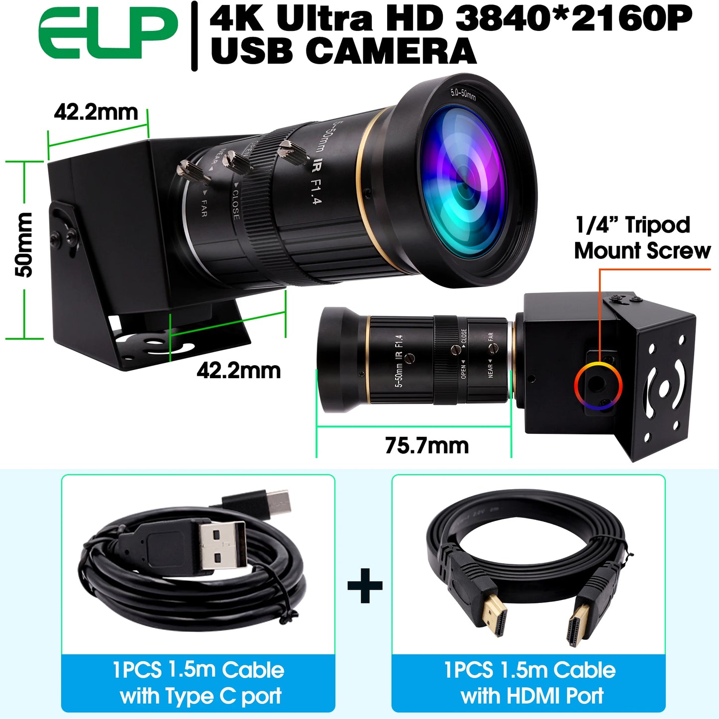 ELP ELP-USB4KCAM30H 4K60FPS Webcam - USB3.0 HDMI 1/2.8"
