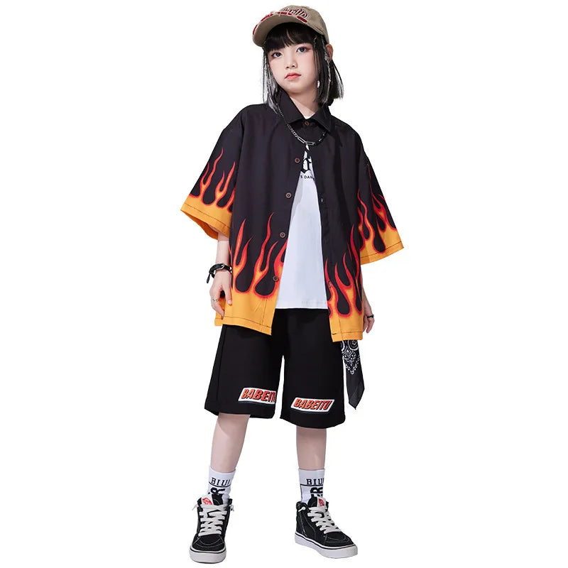 Jungen-Streetwear-Set 2025: Hip-Hop Flame-Design - Urban Dance Collection