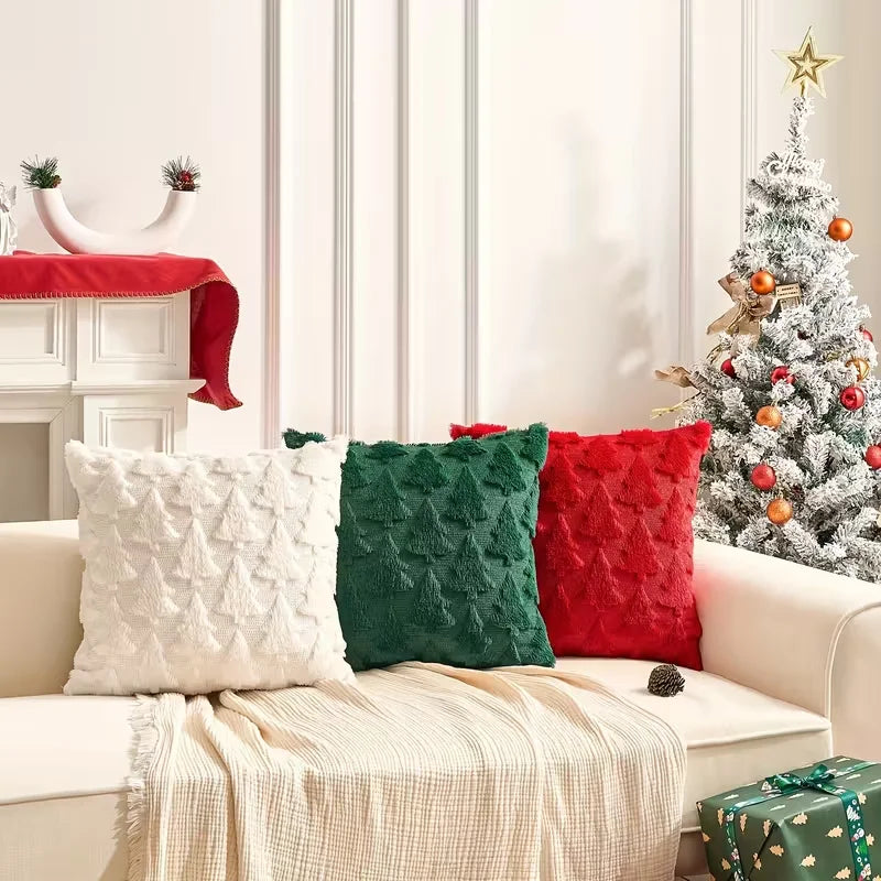 Christmas Decorative Pillow Cover Plush Embroidered Cushion Case Soft Throw Pillowcase For Sofa Living Room Home Festive Gift