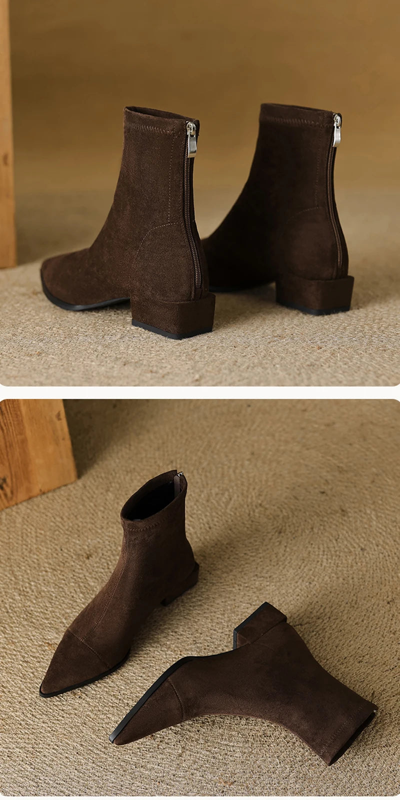 Ghete UETEEY cu talpă întoarsă și vârf ascuțit - Înălțimea tocului 3-5 cm, căptușeală din microfibră, fermoar