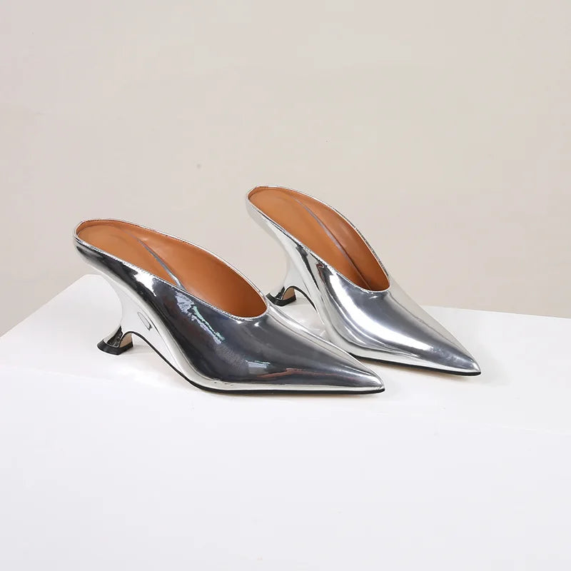 Elegant Pointed Toe Women Slippers Shoes Designer Shallow Fashion Spring Autumn Wedges High Heels Banquet Mule Zapatos De Mujer